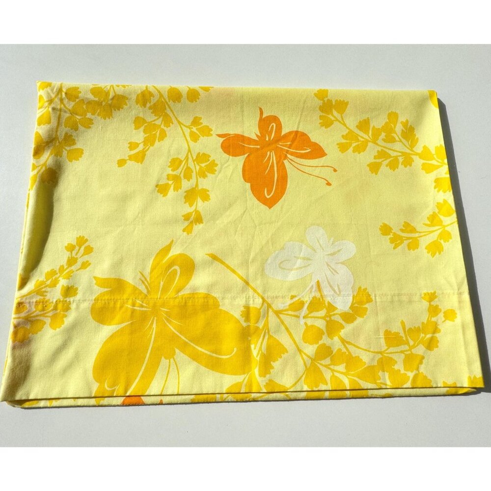 Vintage 70s pillowcase, yellow orange white butterflies, single casing